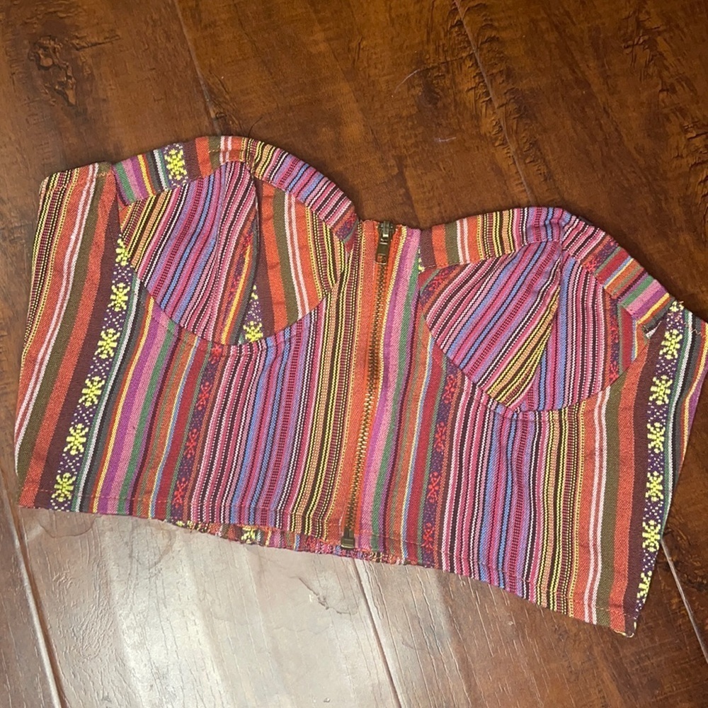 F21 Multi Pattern Strapless Crop Top